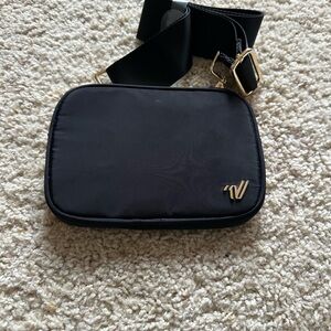 Varsity Black Crossbody Bag with Gold Accents